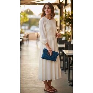 Anthropologie Velour Pearl strap Evening‎ Cocktail Purse Black Blue Cottagecore